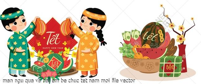man ngu qua va hai em be chuc tet nam moi file vector